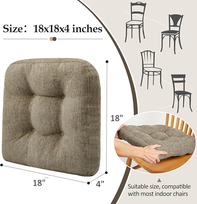 downluxe Chair Cushions for Dining Chairs 2 Pack, Tufted Indoor Chair Pads - Image 4