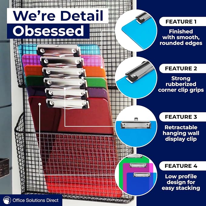 Plastic Clipboards with Low Profile Clip Set of 6-12.5 x 9 Inch Multi Color - Image 6
