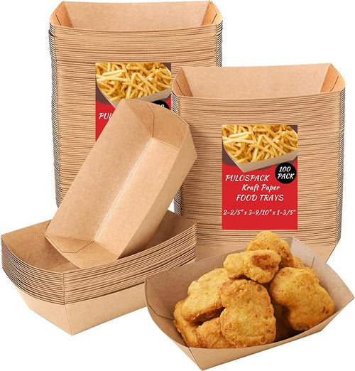 100 Pack 2lb Paper Food Trays, Kraft Paper Food Nacho Boat Disposable Take Out by PULOSPACK