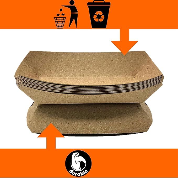 Mr Miracle Paper Food Trays, Kraft Paper. Extra Large. 50 Pack, Disposable - Image 6