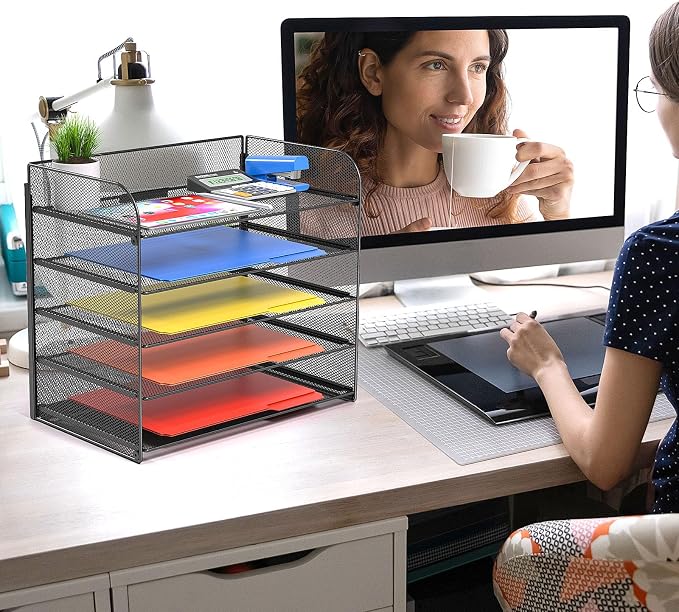 A4/Legal/Letter Size，5 Tier Mesh Letter Tray File Organizer, 15.2 x 9.5 x 13.4 - Image 3