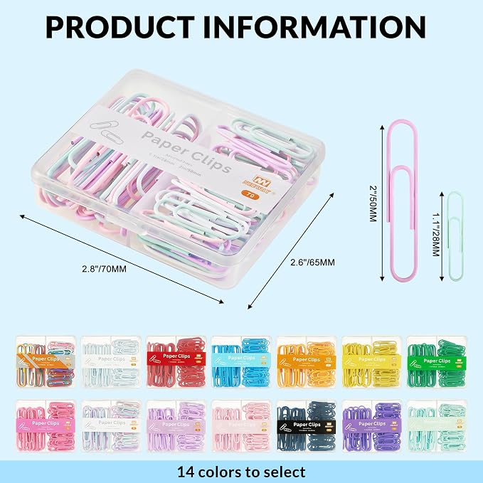 NEEWAY Colorful Paper Clips Assorted Sizes, Small and Large Paper Clips - Image 2