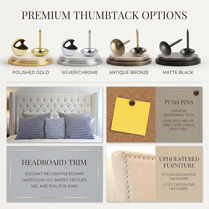 Premium Gold Thumb Tacks, Extra Long Push Pins - Image 7