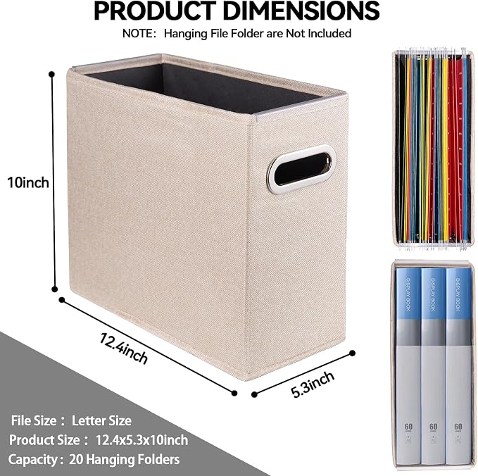6 Pack Letter Size File Storage Box Collapsible，Fabric Hanging File Folders - Image 2