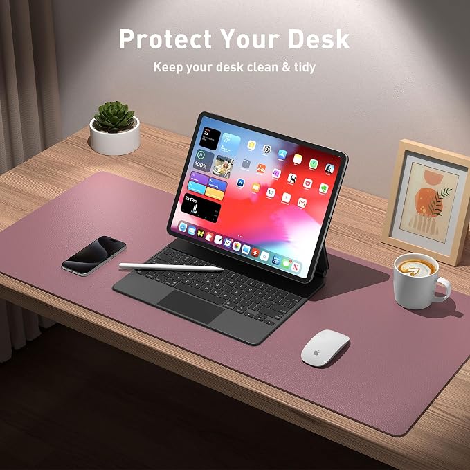Aothia Leather Desk Pad Protector, Mouse Pad, Office Desk Mat, Non-Slip PU - Image 3