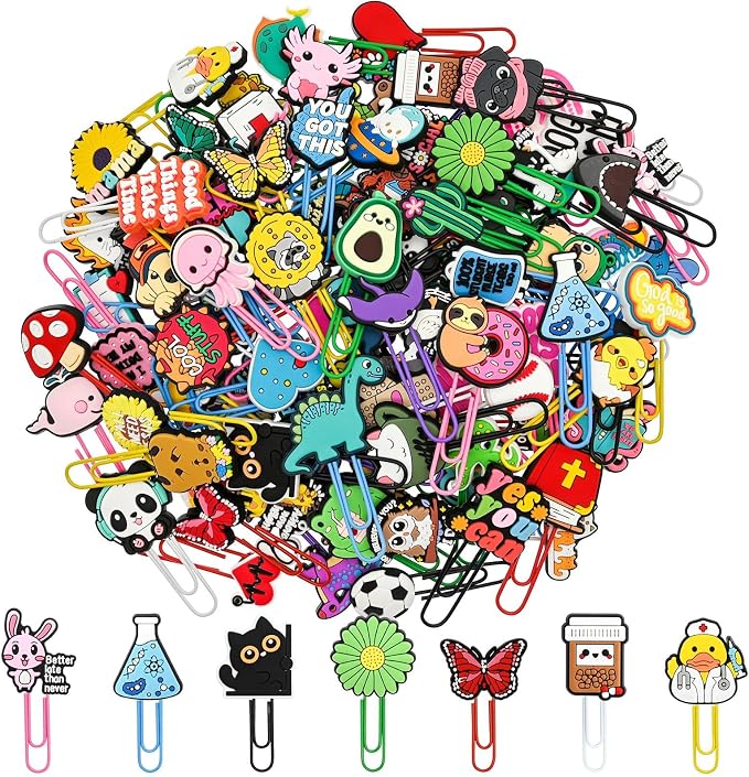 200 PCS Random Paper Clips Metal Paperclip Large Size Paper Clip Cute Bookmark by Pabucle