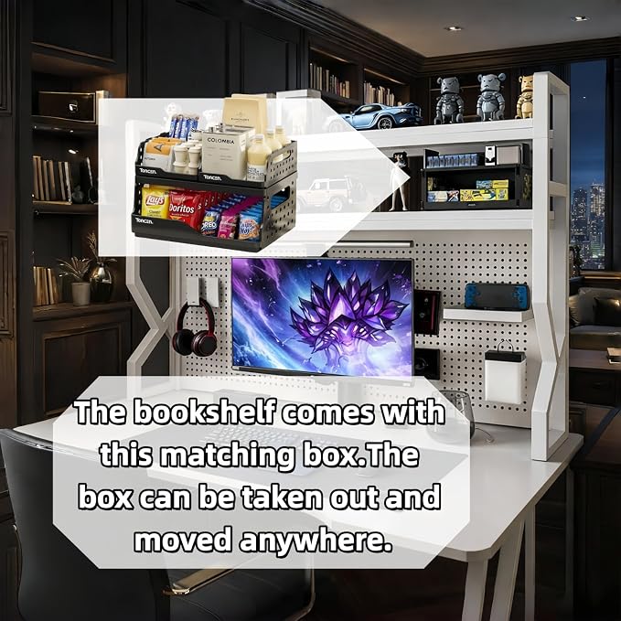 Desktop Hutch Bookshelf, Many Gifts, Metal Desktop Bookcase - Image 2