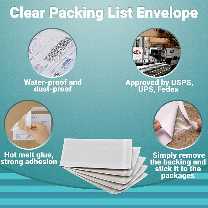 APQ Clear Top Loading Packing List Envelopes, 9.5 x 12 Inches. 500 Pack Packing - Image 4