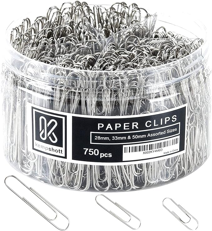 Kempshott 750 Paper Clips Assorted Sizes Small, Medium and Large Paper Clips by Kempshott%C2%AE