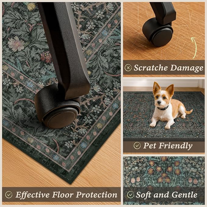 JTJ Washable Vintage Floral Office Chair Mat - Image 4