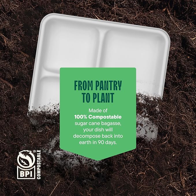 100% Compostable Paper Plate 125-Pack 5-Compartment Bagasse School Lunch Tray - Image 8