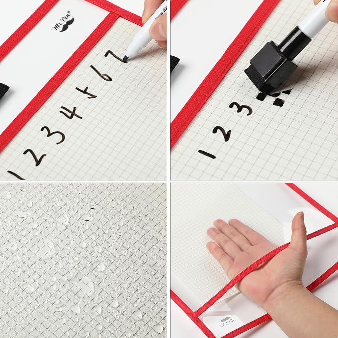 Mr. Pen- Reusable Dry Erase Pocket Sleeves, 6 Pack, Colorful | Clear Plastic - Image 7