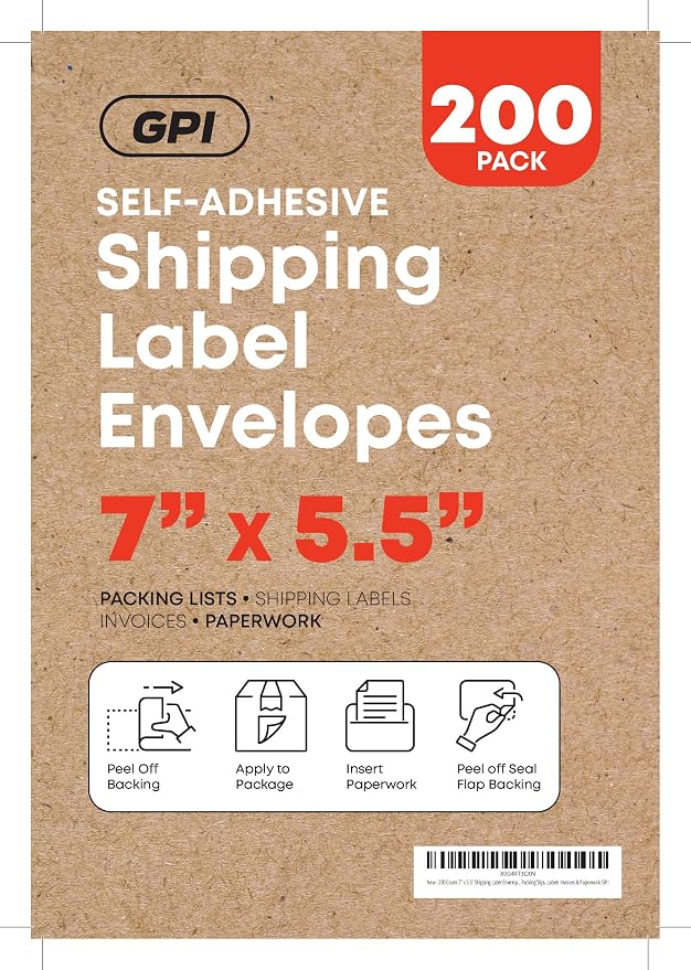 100 Count 7" x 5.5" Shipping Label Envelopes, Top Loading - Image 2