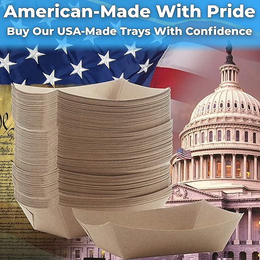 Eco Friendly USA-Made 3lb Food Holder Trays 150 Pk. Compostable Kraft Paper - Image 3