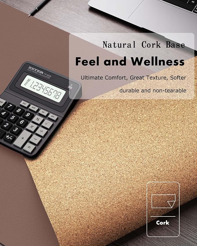 YSAGi Double-Sided Desk Pad, 23.6"x13.7"Leather Desk Mat, Eco Cork Desk Pad - Image 3