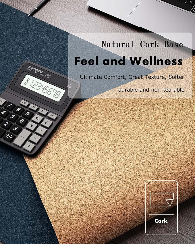YSAGi Double-Sided Desk Pad, 35.4"x17"Leather Desk Mat, Eco Cork Desk Pad - Image 3