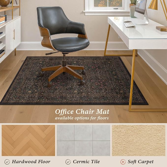 Taupe Brown Office Chair Mat for Hard Wood & Tile Floors, 48x60 Non-Slip Low - Image 3