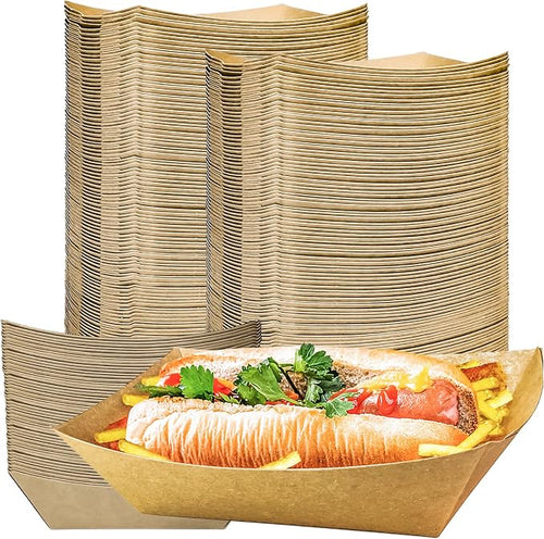 100 Pack 3lb Kraft Paper Food Trays, Heavy-Duty Paper Food Boat Disposable by MotBach