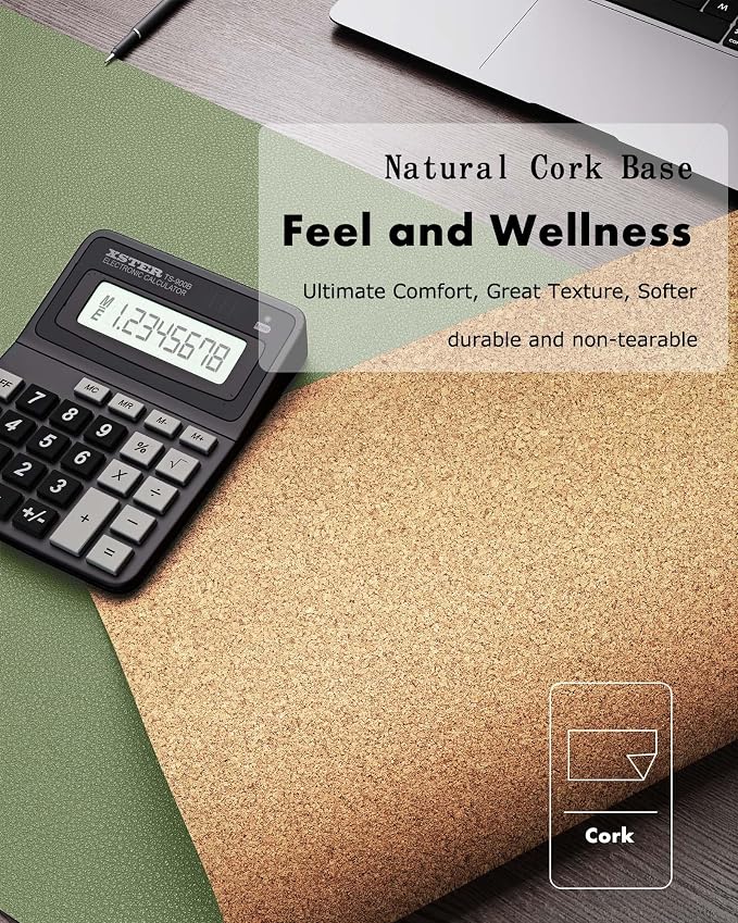 YSAGi Double-Sided Desk Pad, 31.5"x15.7"Leather Desk Mat, Eco Cork Desk Pad - Image 2