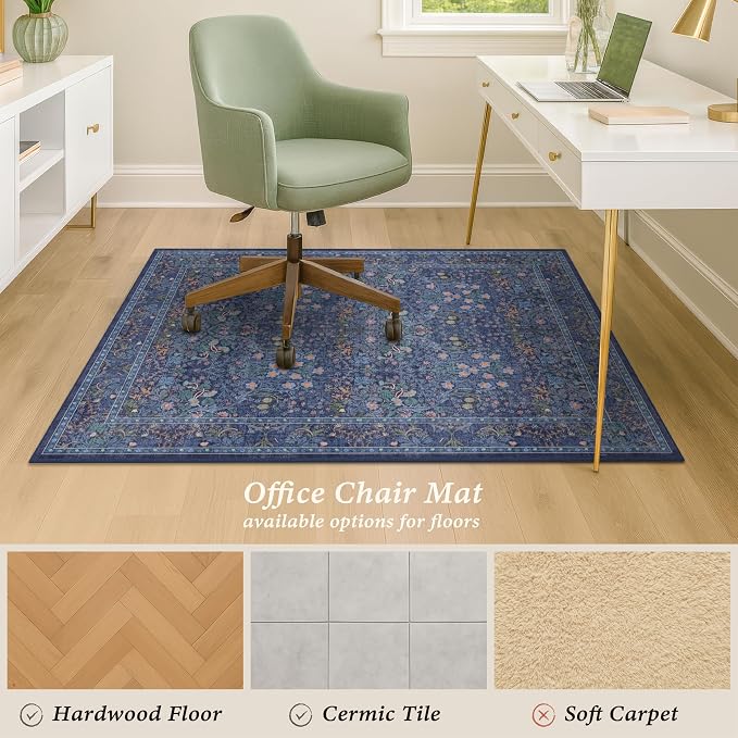 Dark Blue Office Chair Mat for Hardwood Floors, Tile Floor Protector for Heavy - Image 5