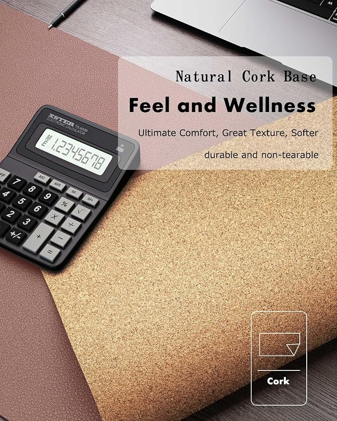 YSAGi Double-Sided Desk Pad, 35.4"x17" Leather Desk Mat, Eco Cork Desk Pad - Image 3
