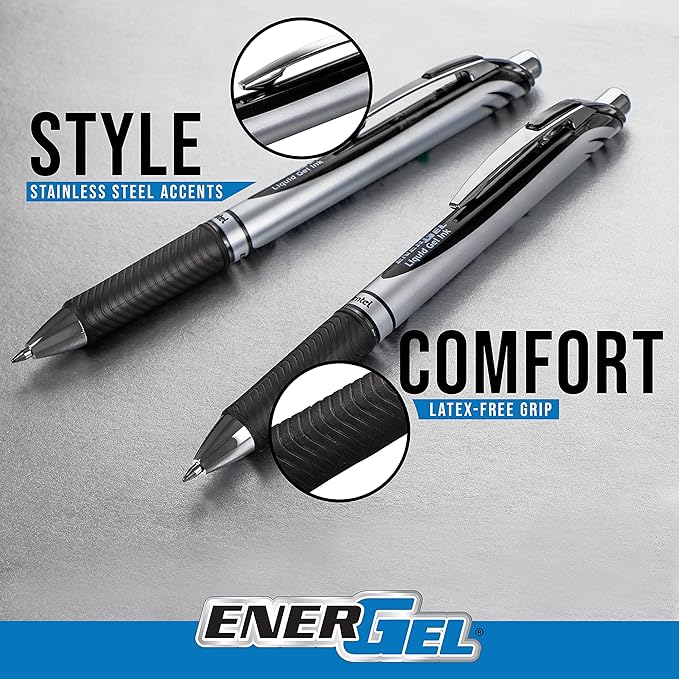 Pentel EnerGel RTX Retractable Liquid Gel Pen, Medium Line, Metal Tip, 8 Pack - Image 3