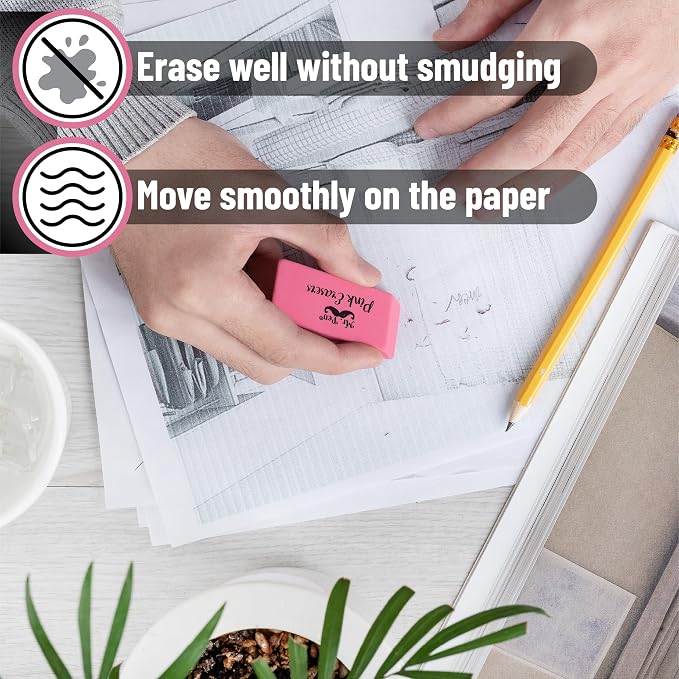 Mr. Pen- Pink Pencil Eraser Bulk, 36 Pack | Large Latex Free Block Erasers - Image 4