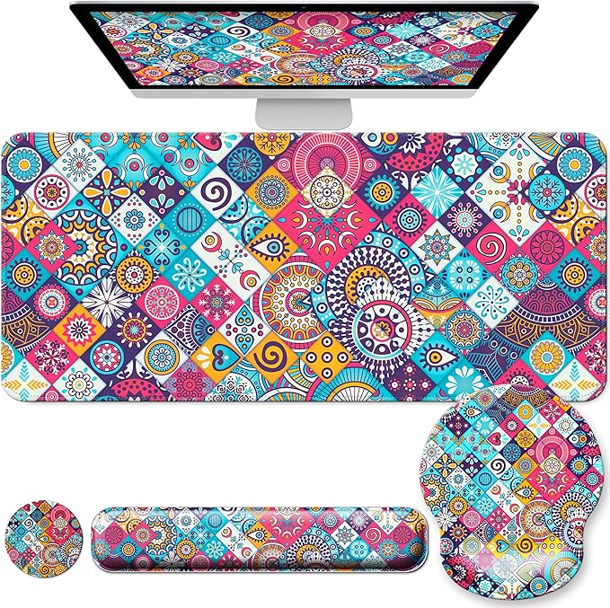 Desk Pad Keyboard Wrist Rest and Mouse Pad Coaster Set, Large XXL Desk Mat Matt by VINEBURY