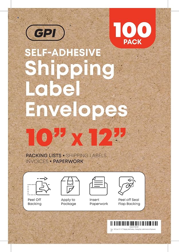 100 Count 10" x 12" Shipping Label Envelopes, Top Loading - Image 2