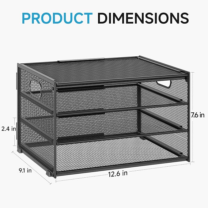 Lavatino 3-Tier Letter Tray Desk Organizer, Mesh Metal Paper File Tray Organizer - Image 6