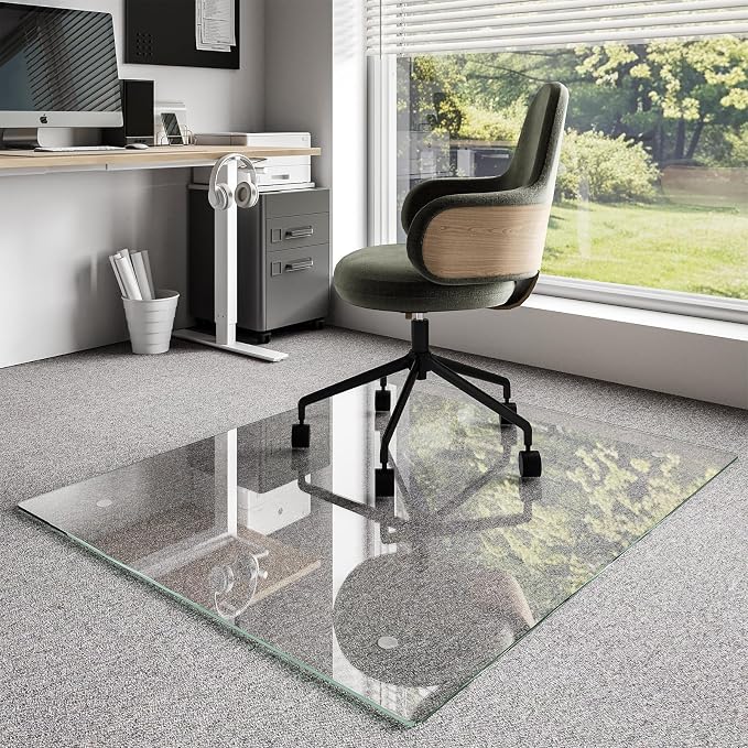 Koonmi Glass Chair Mat for Carpet, Tempered Glass Chair Mat by KOONMI