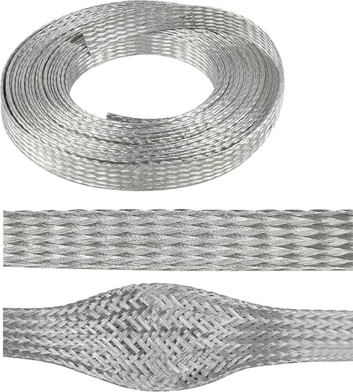 1/2" Wide Tinned Copper Braided Metal Wire Shielding Sleeve Ground Strap by BuyUneed