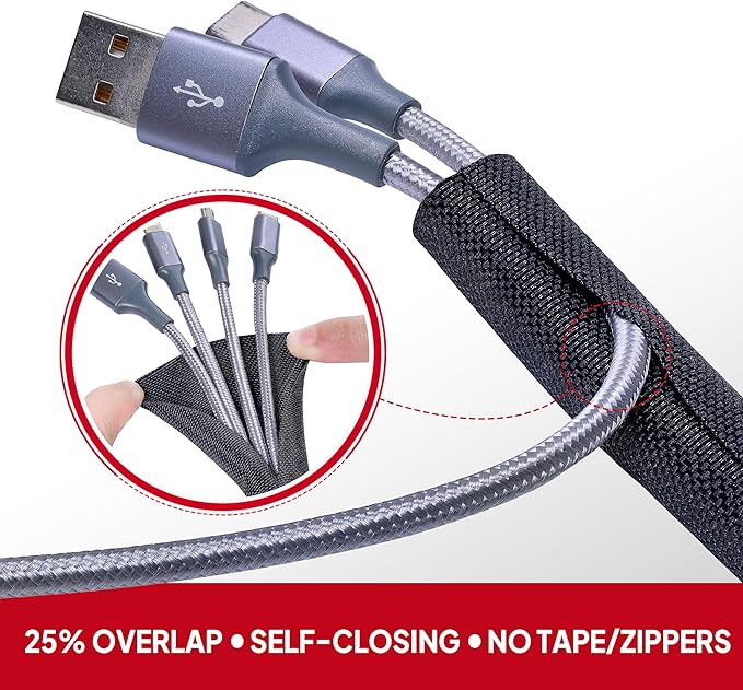 Black Braided Cable Management Sleeves Wire Loom Tubing Cord Protector - Image 5