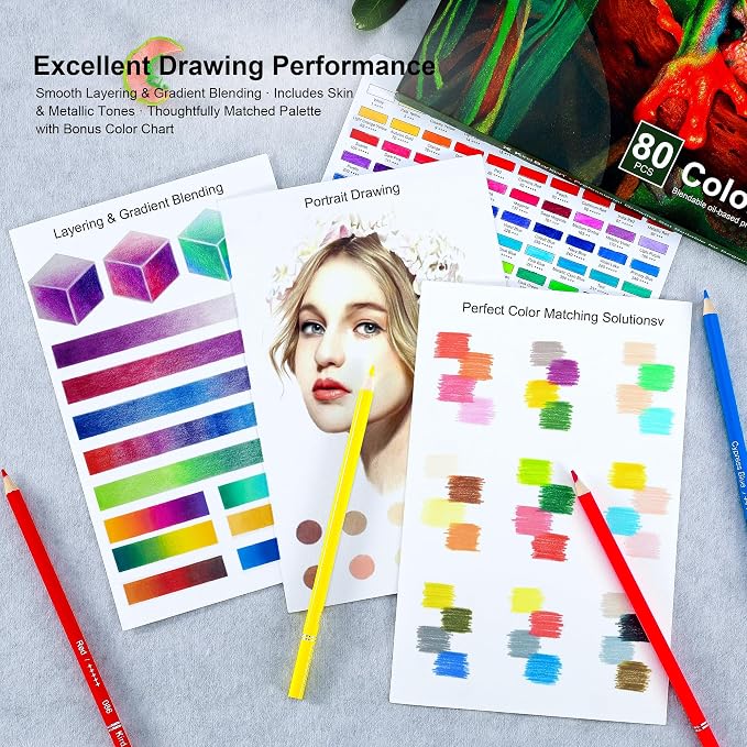 80 Colored Pencils Set, Oil-Based Soft Core - Image 5