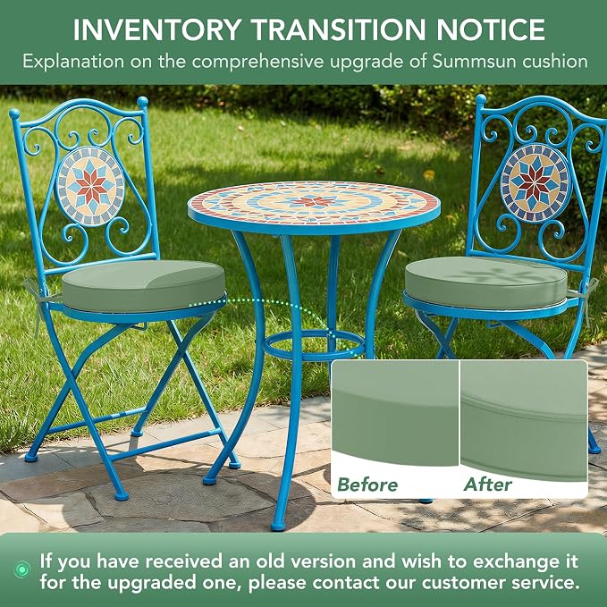 Summsun Outdoor Bistro Chair Cushions Set of 2, Sage Green - Image 9