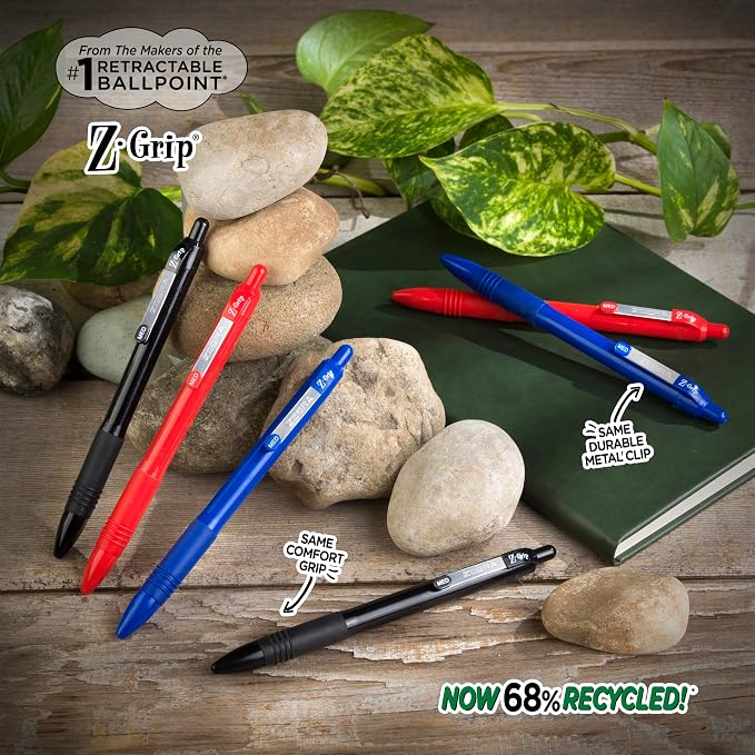 Zebra Pen Z-Grip Recycled Retractable Ballpoint Pens, Durable Metal Clip - Image 2