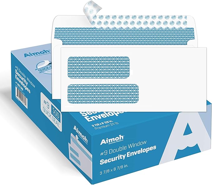 Aimoh #9 Double Window SELF Seal Security Envelopes by Aimoh