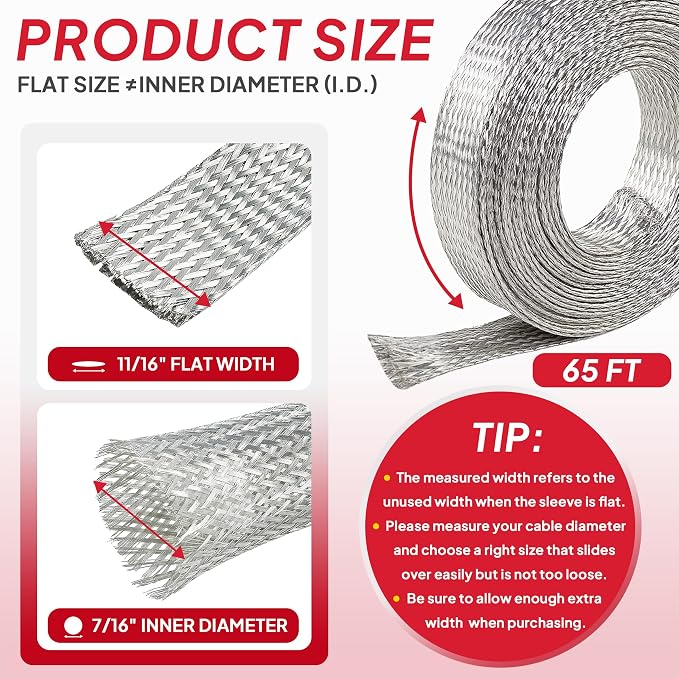 Tinned Copper Braid Wire Shielding Ground Strap Metal Cable Sleeve Expandable - Image 2