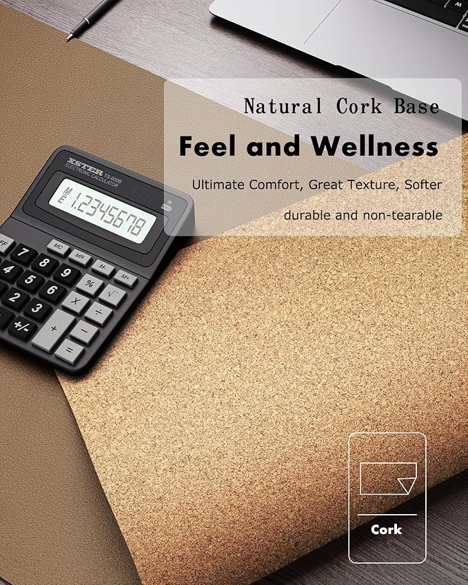 YSAGi Double-Sided Desk Pad, Leather Desk Mat, Eco Cork Desk Pad Protector - Image 3