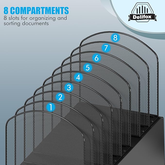 Inclined Desk File Organizer, 8-Section Upright Desk Organizer Standing File - Image 4
