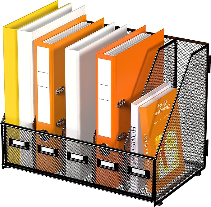 DALTACK 5 Vertical Compartments Magazine File Holder, Binder Organizer by DALTACK