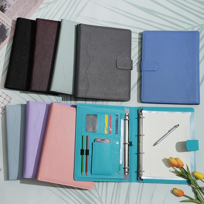 Wonderpool A4 PU Leather 3 & 4 Ring Holder Writing Portfolio Multi Document Case - Image 7