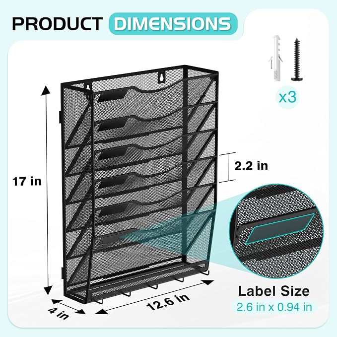 Delifox 7-Tier Wall File Organizer Hanging Wall File Holder Wall Mount Paper - Image 2