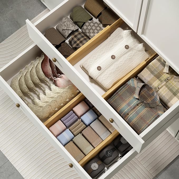 BAMEOS Bamboo Expandable Drawer Dividers – Fits 12.2"–17" Drawers, Sock Drawer - Image 3