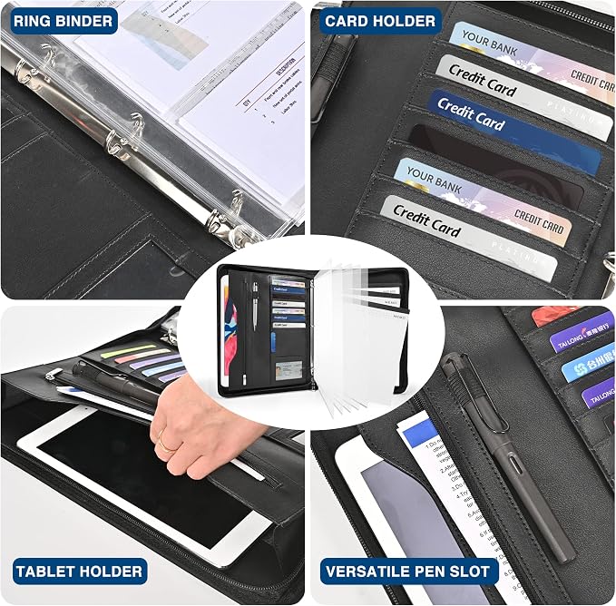 3-Ring Padfolio Portfolio Binder Organizer, PU Leather Folder Binder Business - Image 3