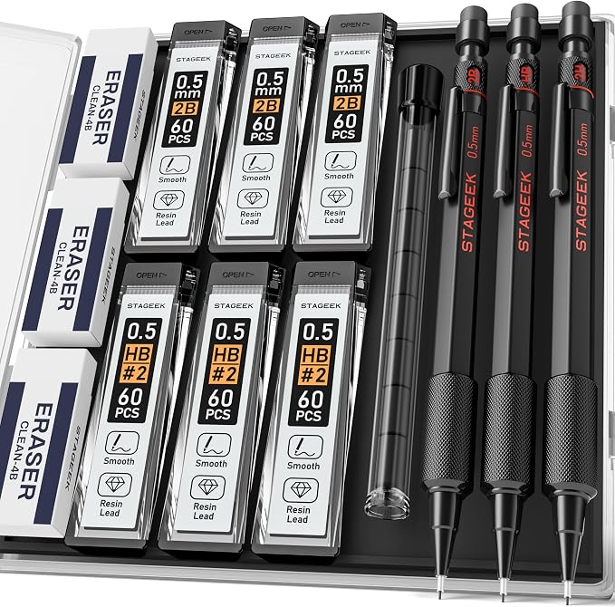 STAGEEK 0.5mm Mechanical Pencil Set, Weatherproof Artist Pencils by STAGEEK