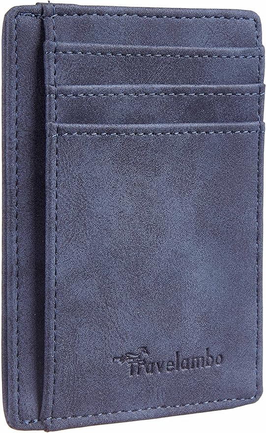 Travelambo Slim Wallet Front Pocket Minimalist Leather RFID Blocking Medium Size by Travelambo