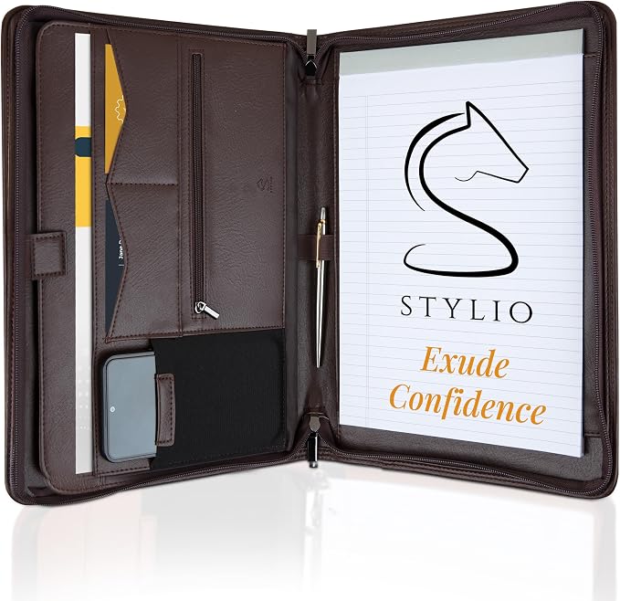 STYLIO Zipper Padfolio Portfolio Binder Organizer | Faux Leather Portfolio by Stylio