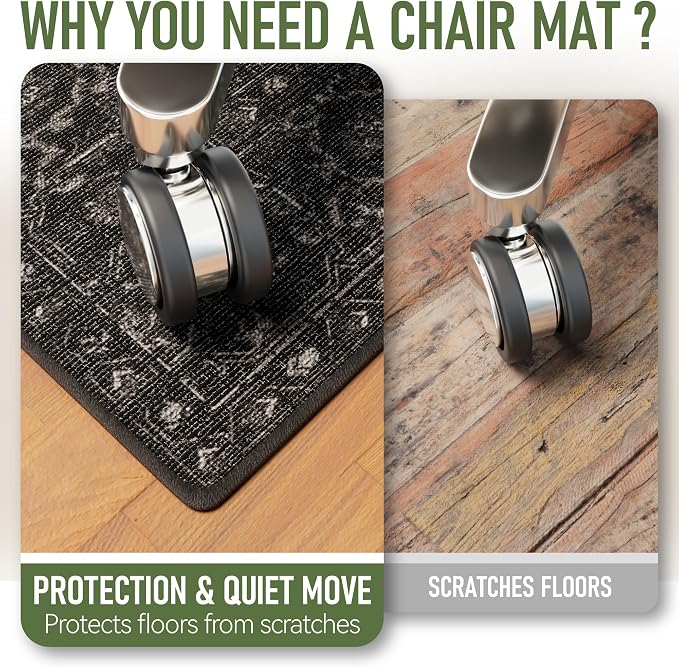 Office Chair Mat for Hardwood Floor, Anti-Slip Under Desk Mat Rug for Rolling - Image 3