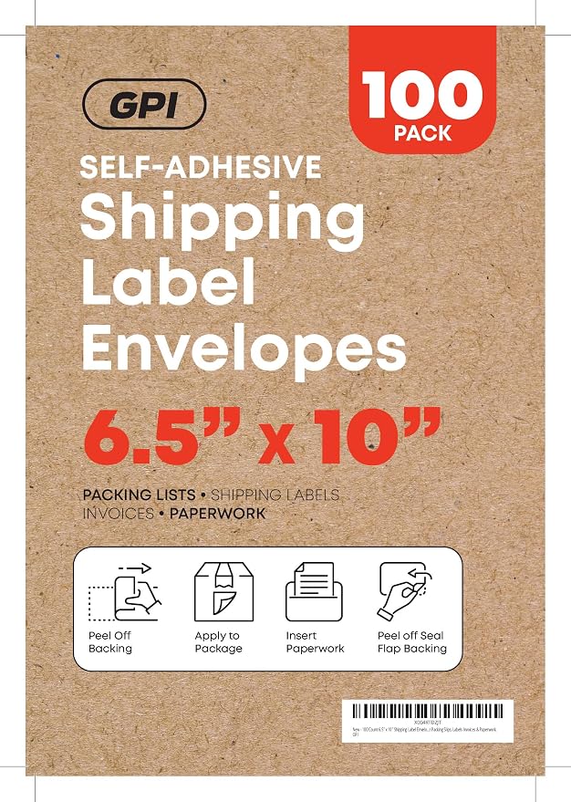 1000 Count 6.5" x 10" Shipping Label Envelopes, Top Loading - Image 2